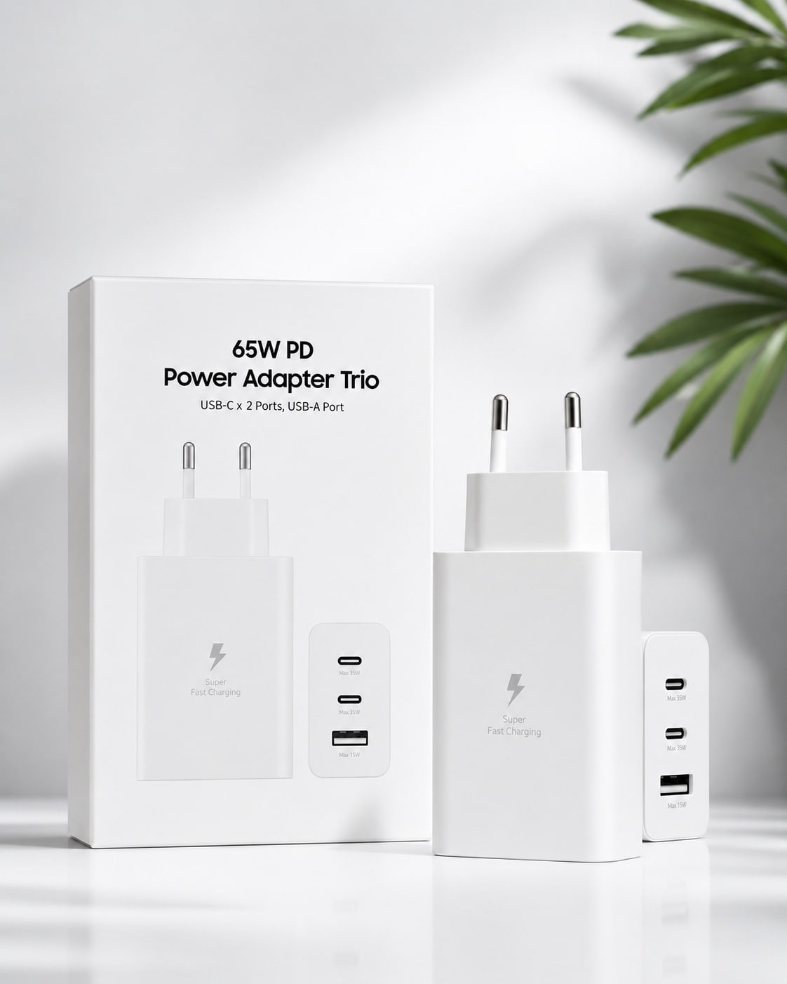 Karikues 65W PD Power Adapter Trio – 2x USB-C + 1x USB-A, Super Fast Charging, Prizë EU – e bardhë - foto 5