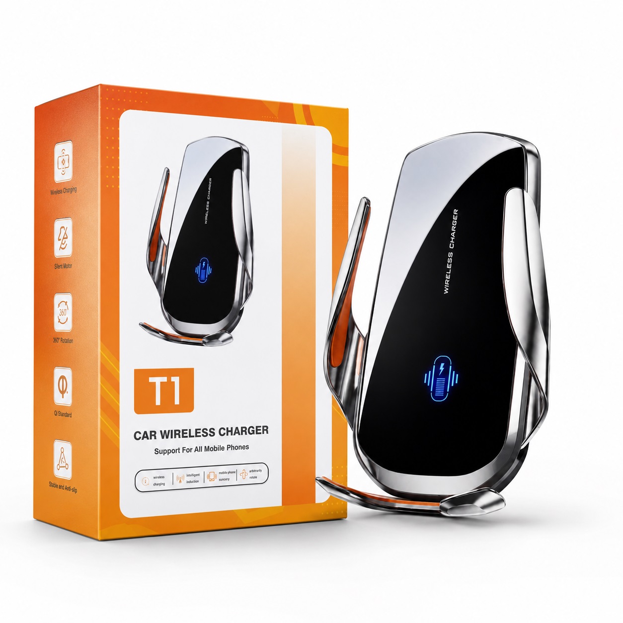Mbajtëse Telefoni për Makinë T1 me Karikim Wireless 15W dhe Rrotullim 360° - foto 2