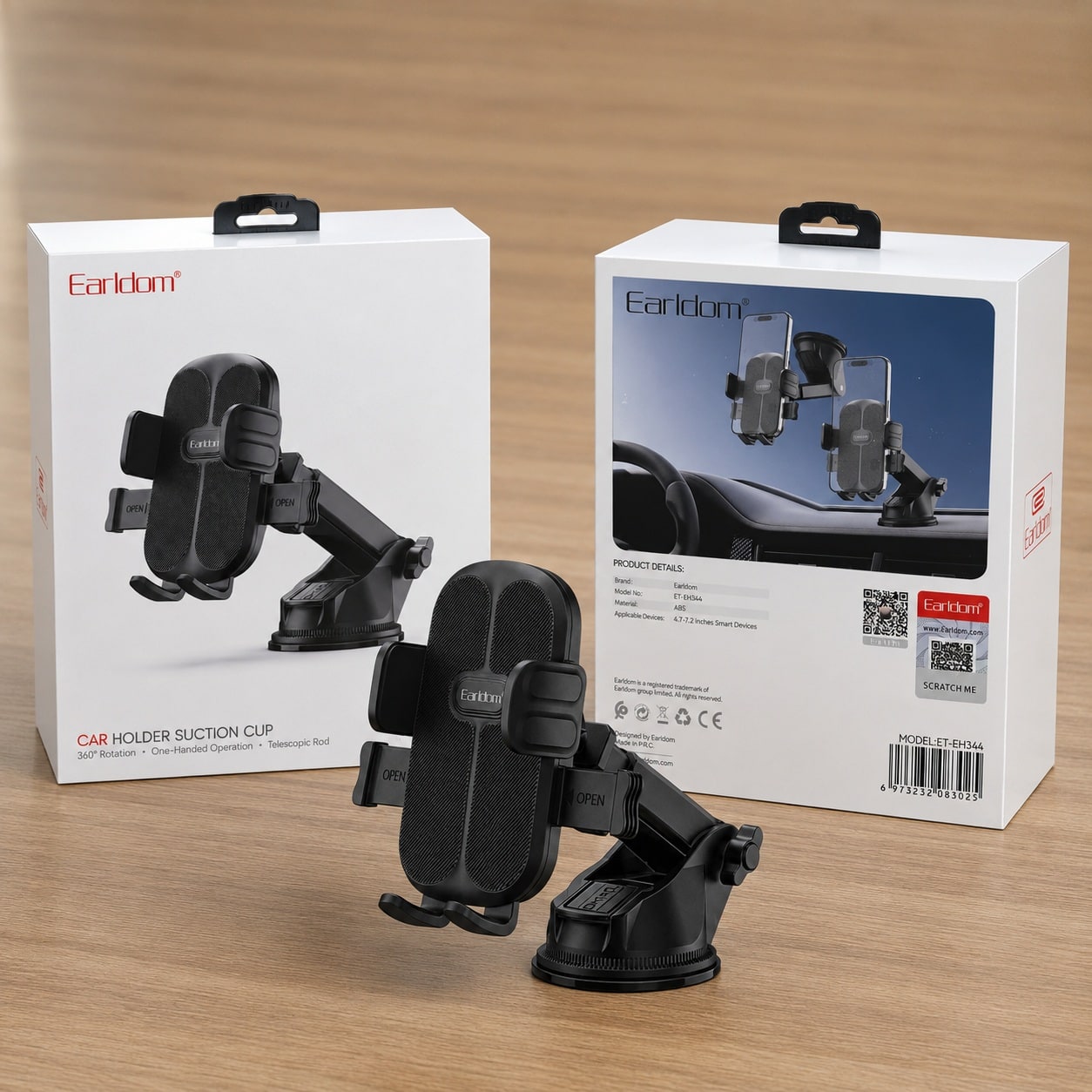 Mbajtëse Telefoni për Makinë Earldom ET-EH344 – Suction Cup, Rotacion 360°, Krah Teleskopik, për Smartphone 4.7–7.2" - foto 2