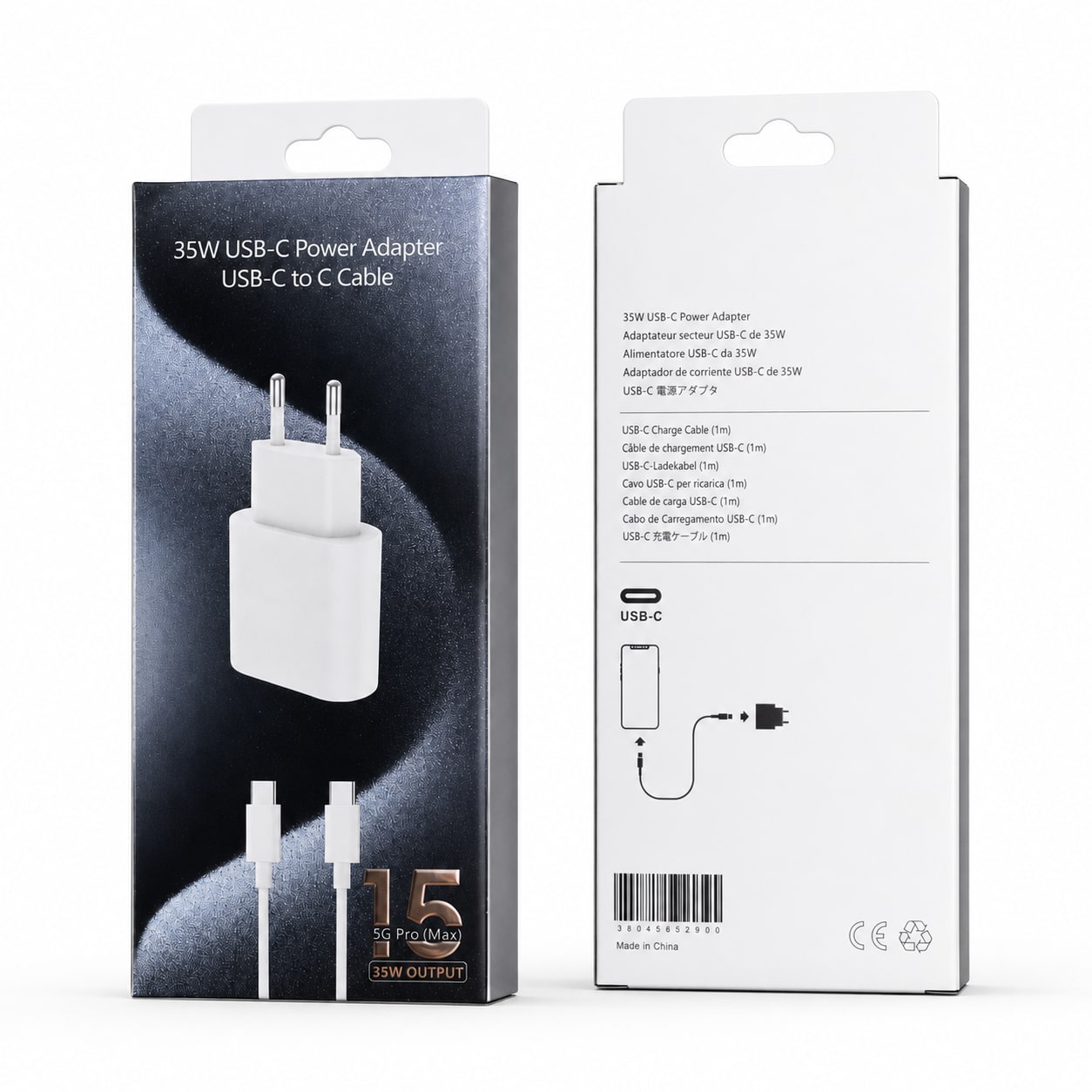 Karikues USB-C 35W me Kabllo USB-C në USB-C 1 m – Adapter Rryme me Prizë EU - foto 2