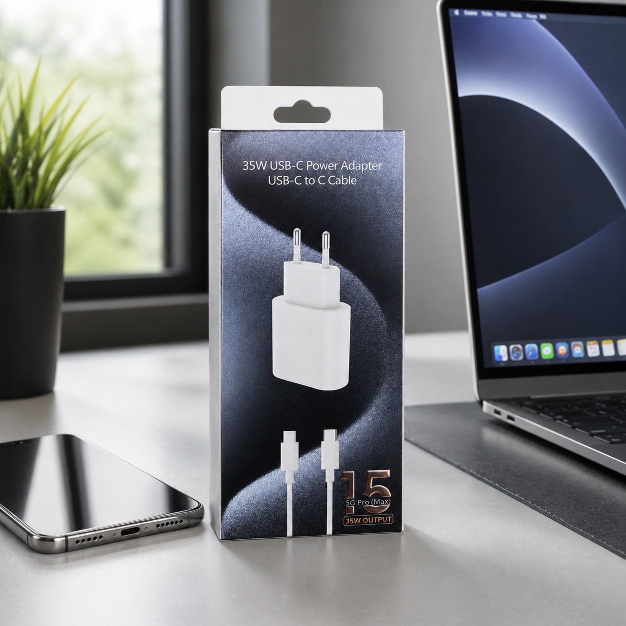 Karikues USB-C 35W me Kabllo USB-C në USB-C 1 m – Adapter Rryme me Prizë EU - foto 4