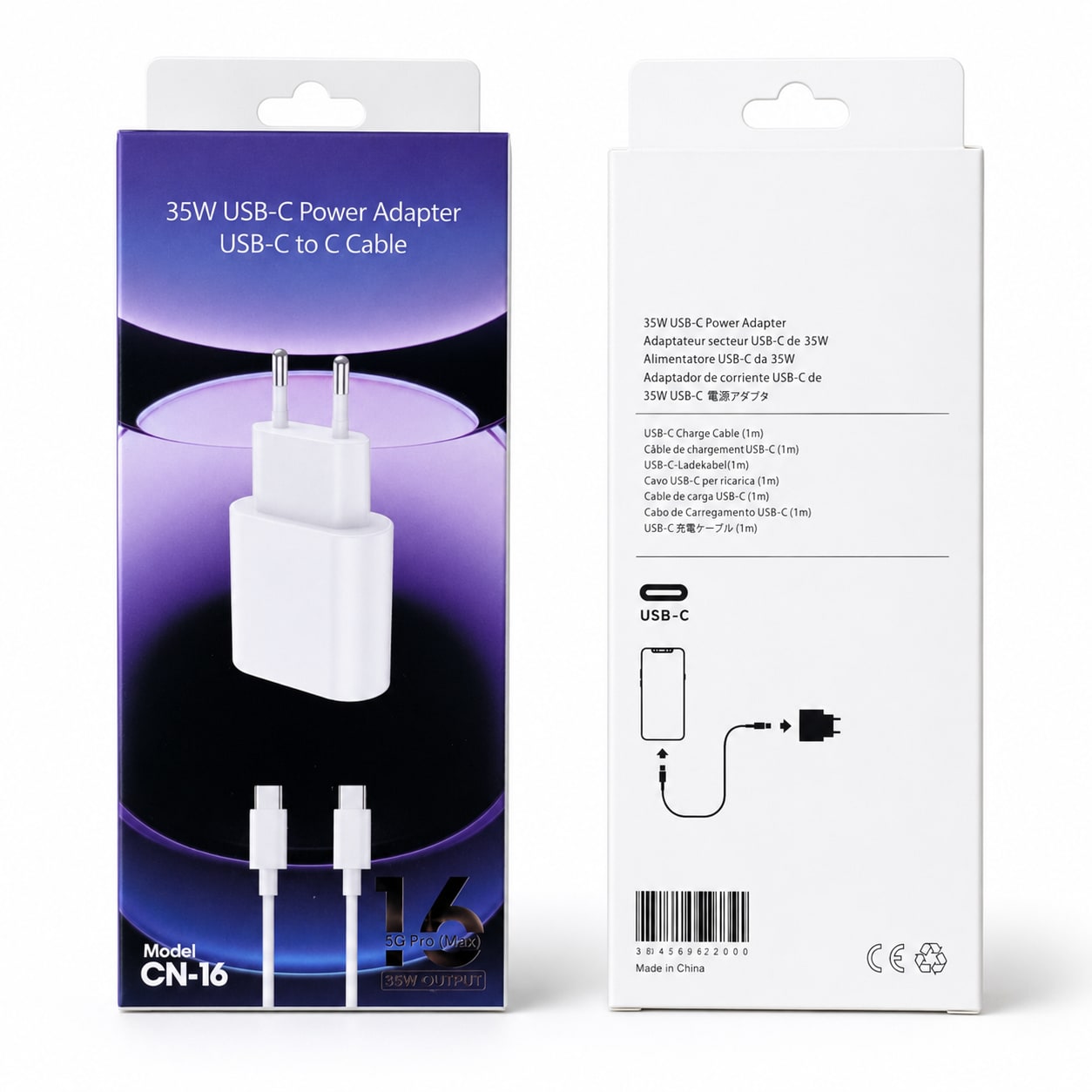 Karikues USB-C 35W per iPhone 16 Pro Max me Kabllo USB-C në USB-C 1 m – Adapter Rryme me Prizë EU - foto 2