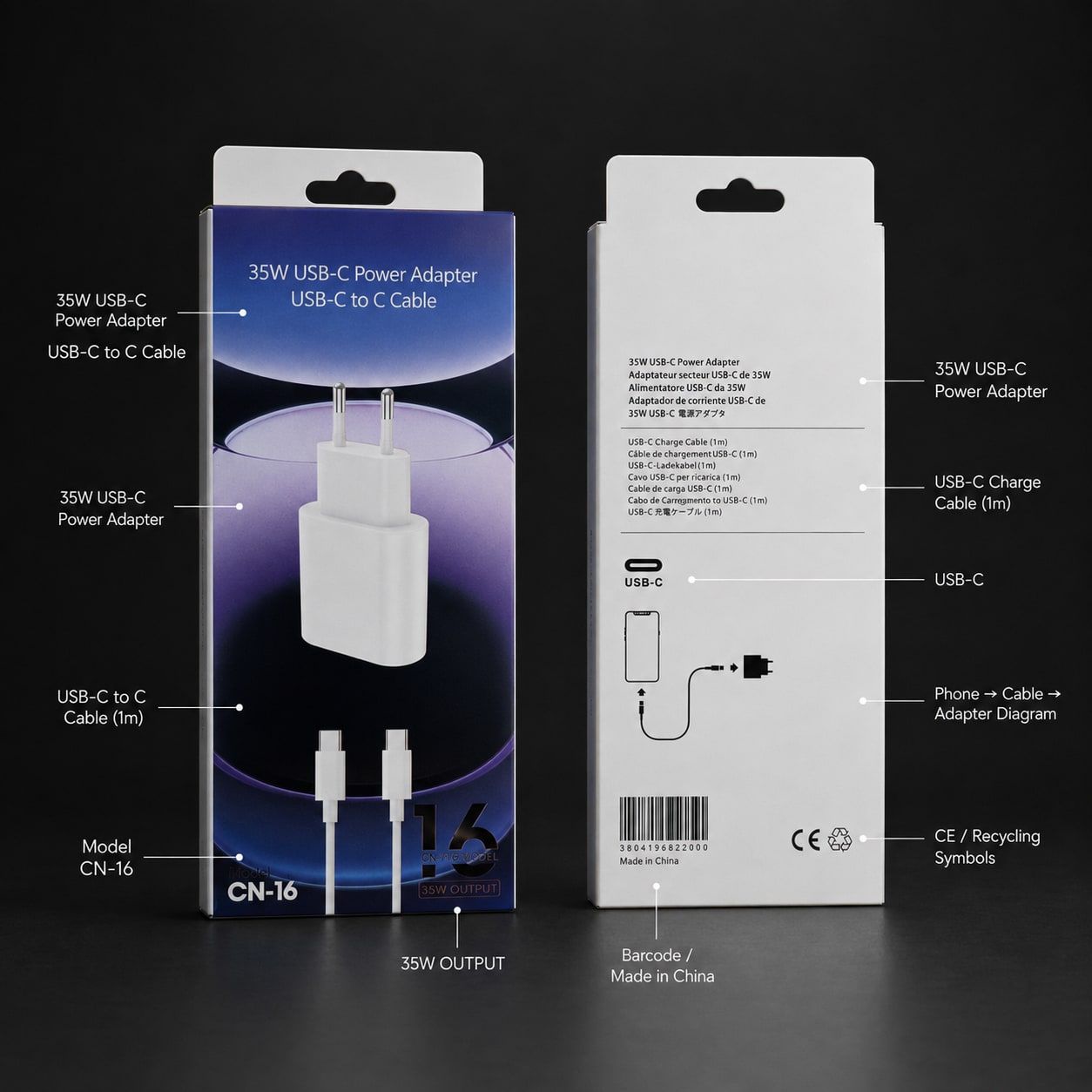 Karikues USB-C 35W per iPhone 16 Pro Max me Kabllo USB-C në USB-C 1 m – Adapter Rryme me Prizë EU - foto 3