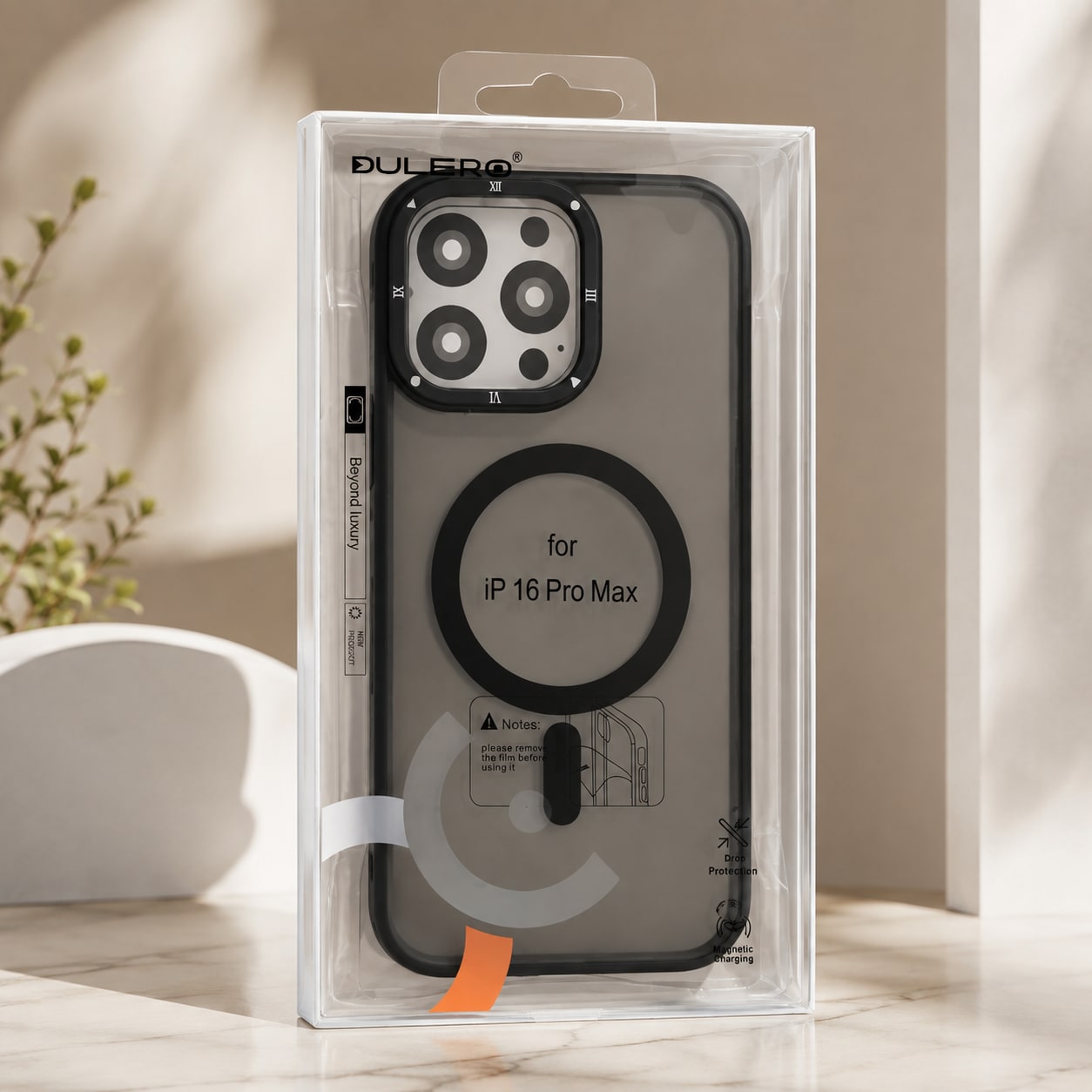 Mbrojtese - case DULERO për iPhone 16 Pro Max – Magnetic Ring për Wireless Charging, Mbrojtje Kamerash dhe Dizajn Smoky Transparent - foto 1