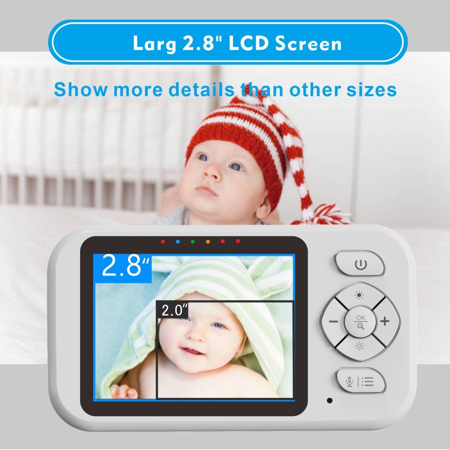 Monitor Video për Foshnje me Ekran LCD 2.8″, Night Vision, Audio Dy-Drejtimëshe, VOX, Temperaturë dhe Zoom 4× - foto 3