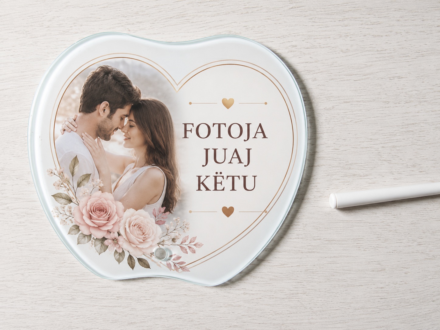 Kornizë Xhami e Personalizuar në Formë Zemre, 16.5x18.5 cm