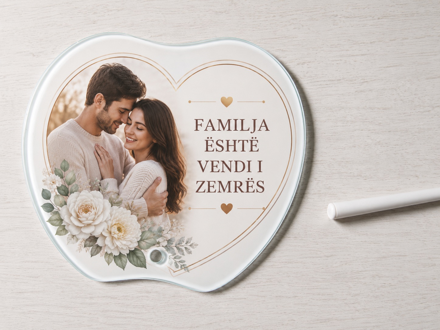Kornizë Xhami e Personalizuar në Formë Zemre, 16.5x18.5 cm