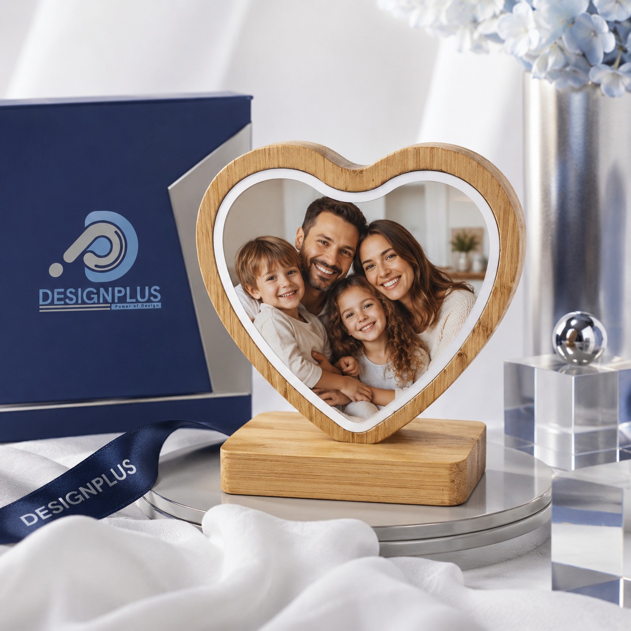 Frame Druri në Formë Zemre për Foto të Personalizuar, Dru Natyral me Bazament
