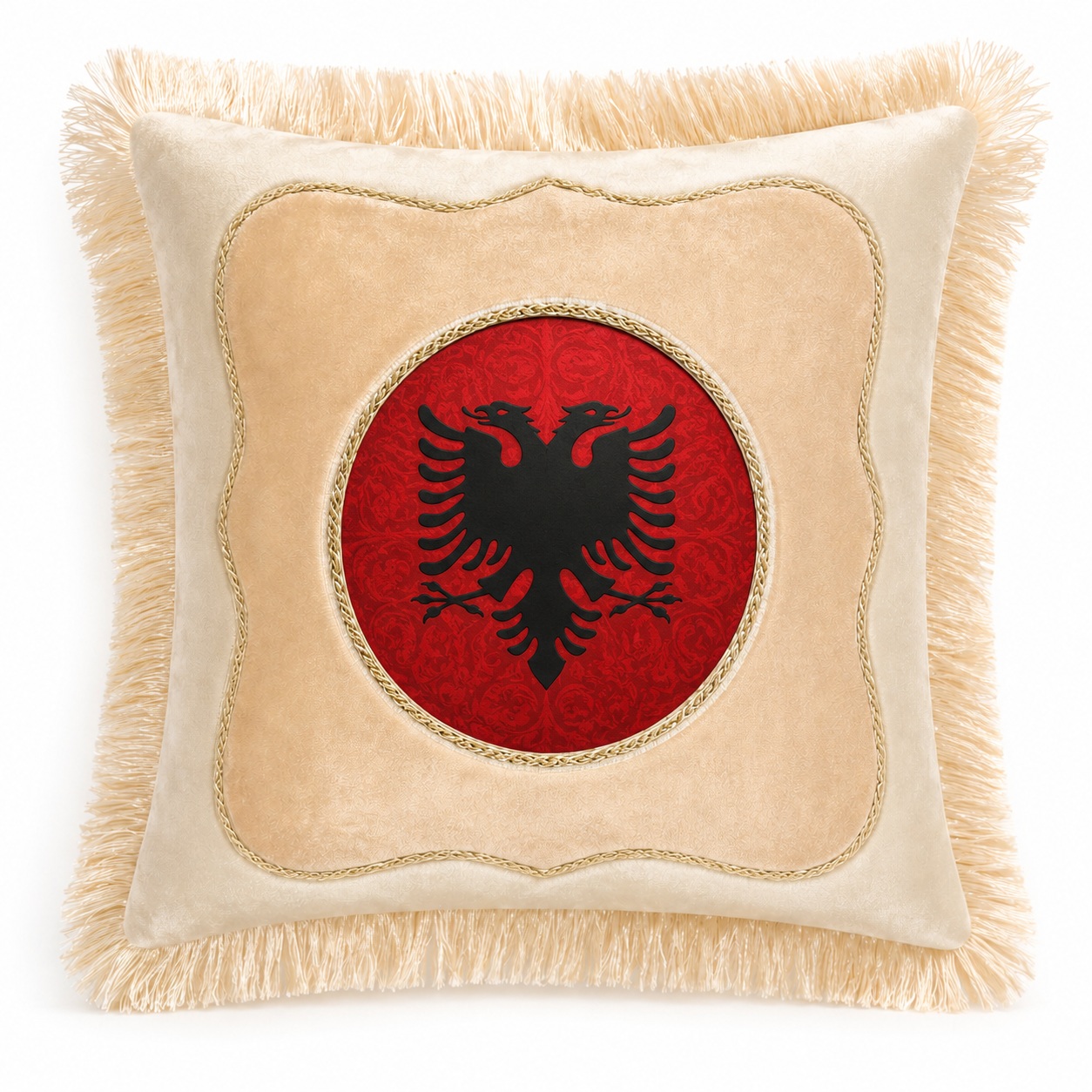 Jastëk i Personalizuar Katror me Franja dhe Kornizë Ngjyrë Ari/Krem, 40x40 cm