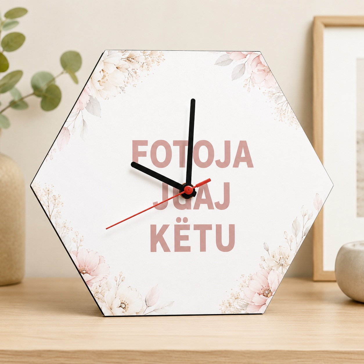 Orë Muri e Personalizuar me Foto, Formë Gjashtëkëndore MDF, 20x17.5 cm
