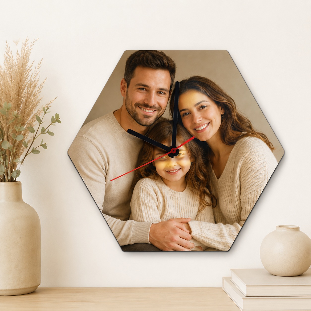 Orë Muri e Personalizuar me Foto, Formë Gjashtëkëndore MDF, 20x17.5 cm