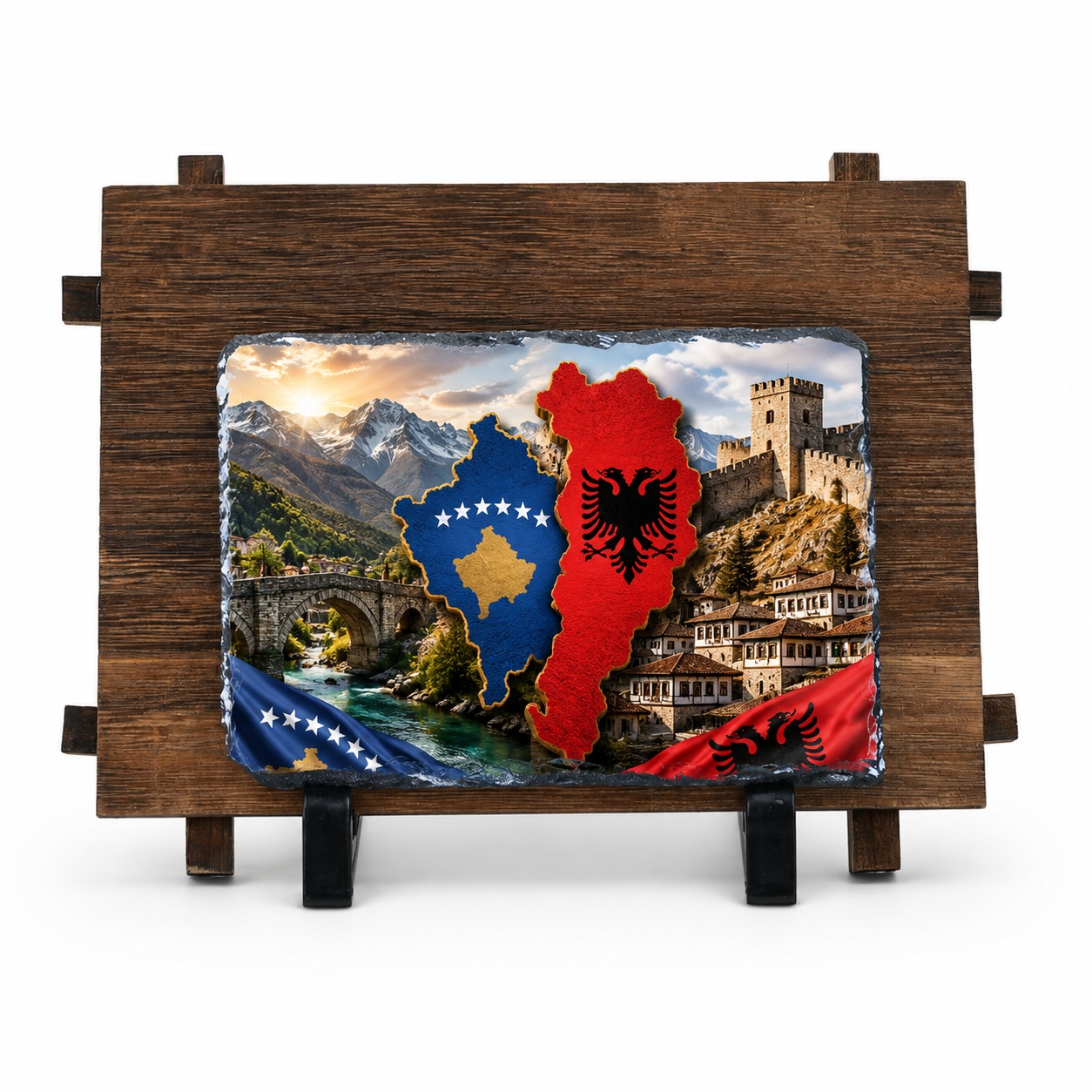 Gur Dekorativ i Personalizuar me Foto në Kornizë Druri, 12x17 cm, Dhuratë Unike dhe Rustike