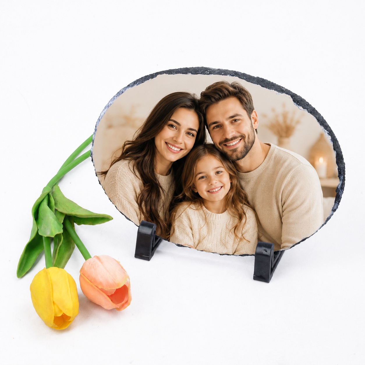 Gur Dekorativ i Personalizuar me Foto, Formë Ovale, Kujtim Romantik dhe Elegant