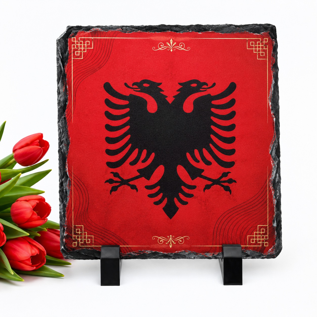Gur Dekorativ i Personalizuar Katror, Përshtatje me Dizajn Lulesh, Kujtim Fantastik 15x15cm