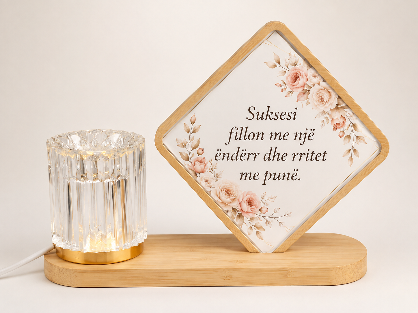 Dhuratë druri me dritë LED, formë katërkëndëshe, e personalizuar me foto - foto 3