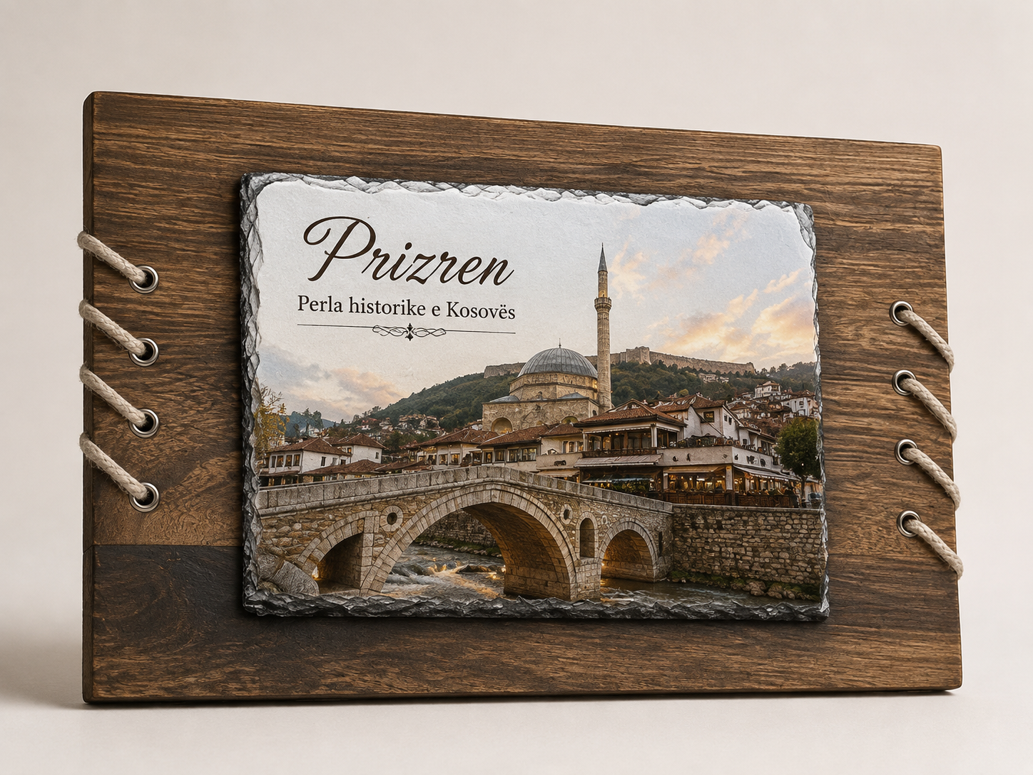 Gur dekorativ 20x20 cm me kornizë druri, i personalizuar me foto - foto 2