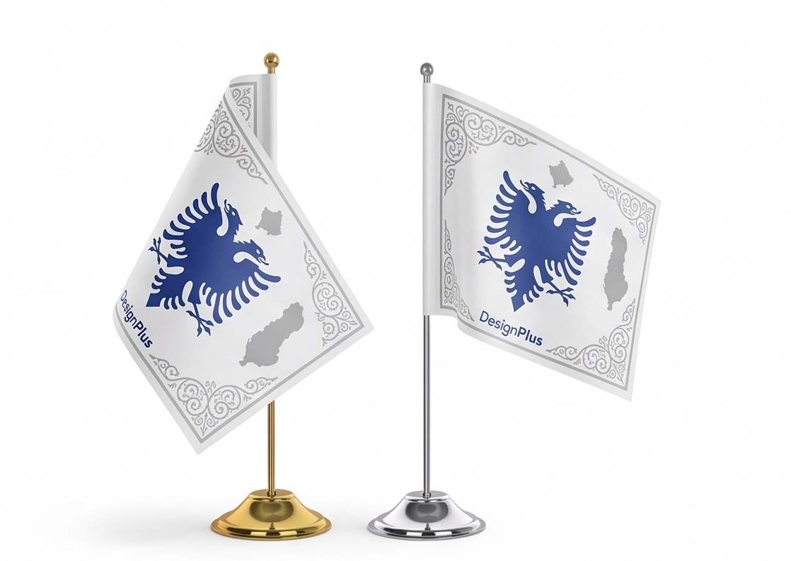 Flamur Tavoline i Personalizuar për Zyrë, me Printim Logoje dhe Bazament Metalik