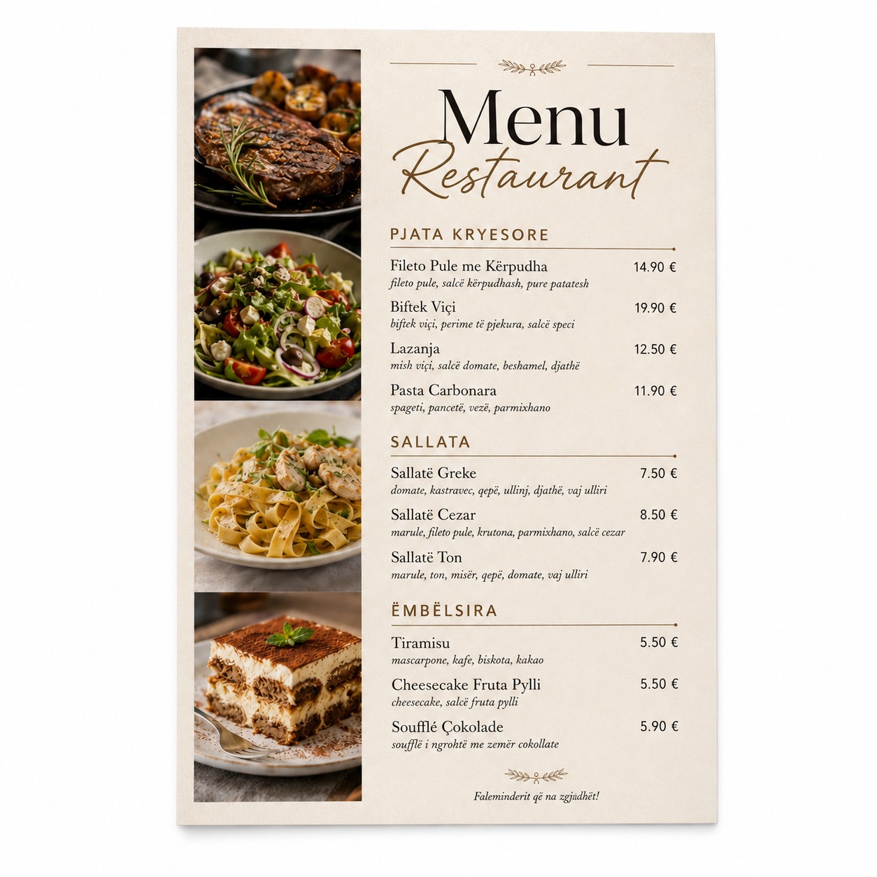 Menu Restoranti te Plastifikuara, Formate A6/A5/A4/A3