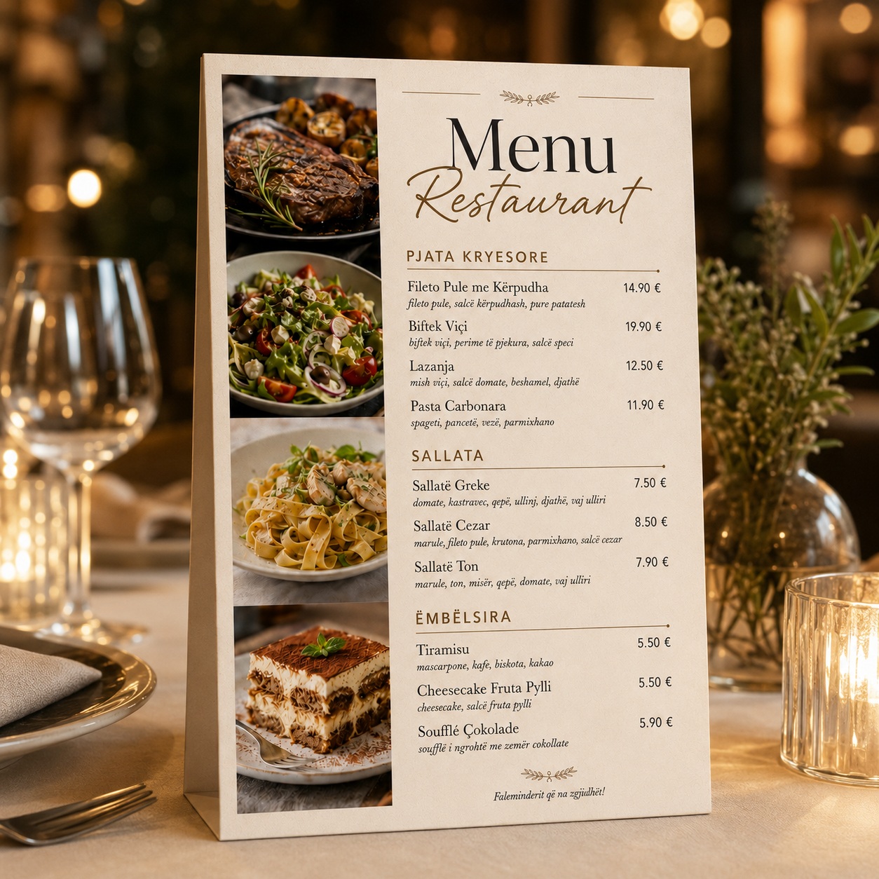 Menu Restoranti me Korniza Moderne Plastike, Formate A6/A5/A4/A3