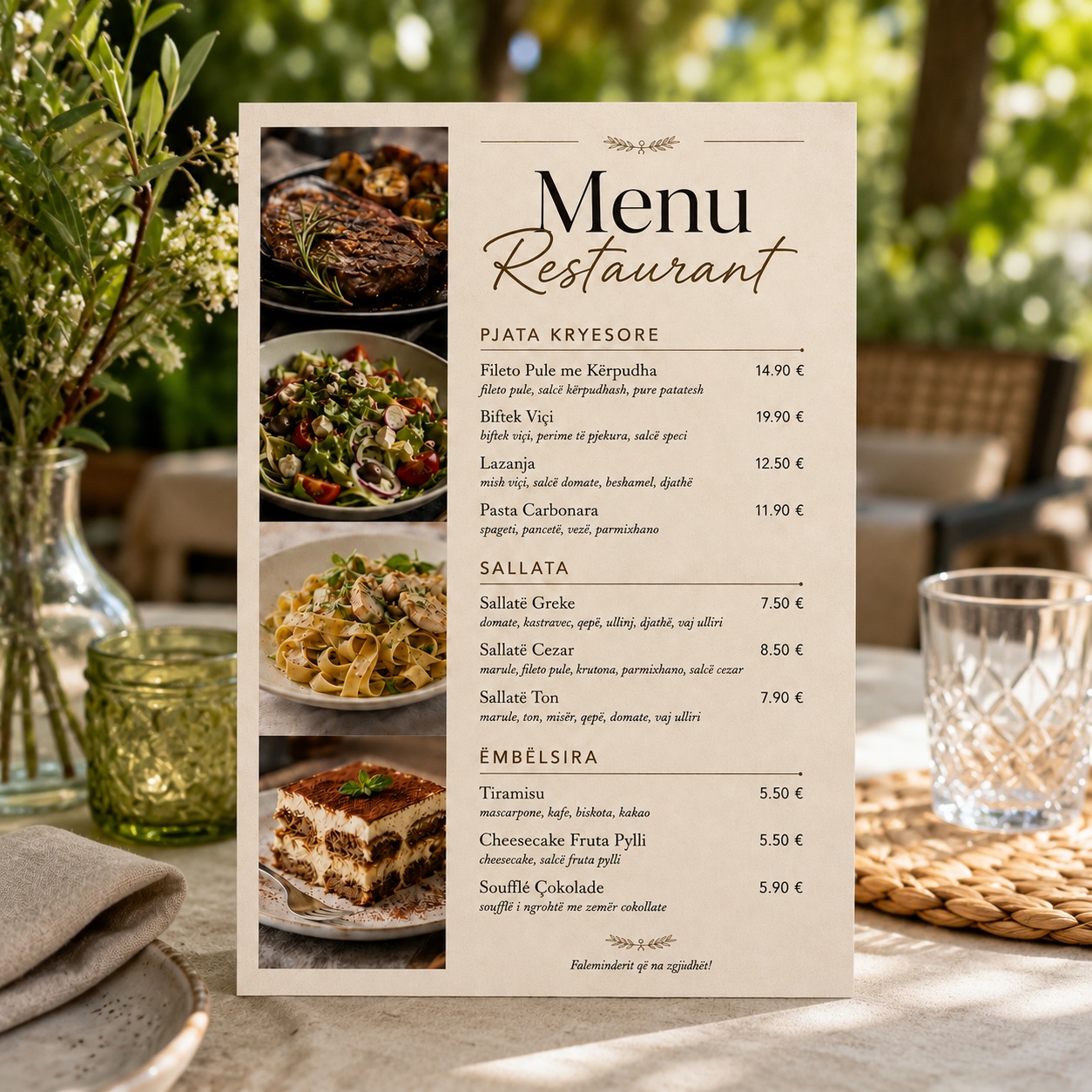 Menu Restoranti me Korniza Moderne Plastike, Formate A6/A5/A4/A3