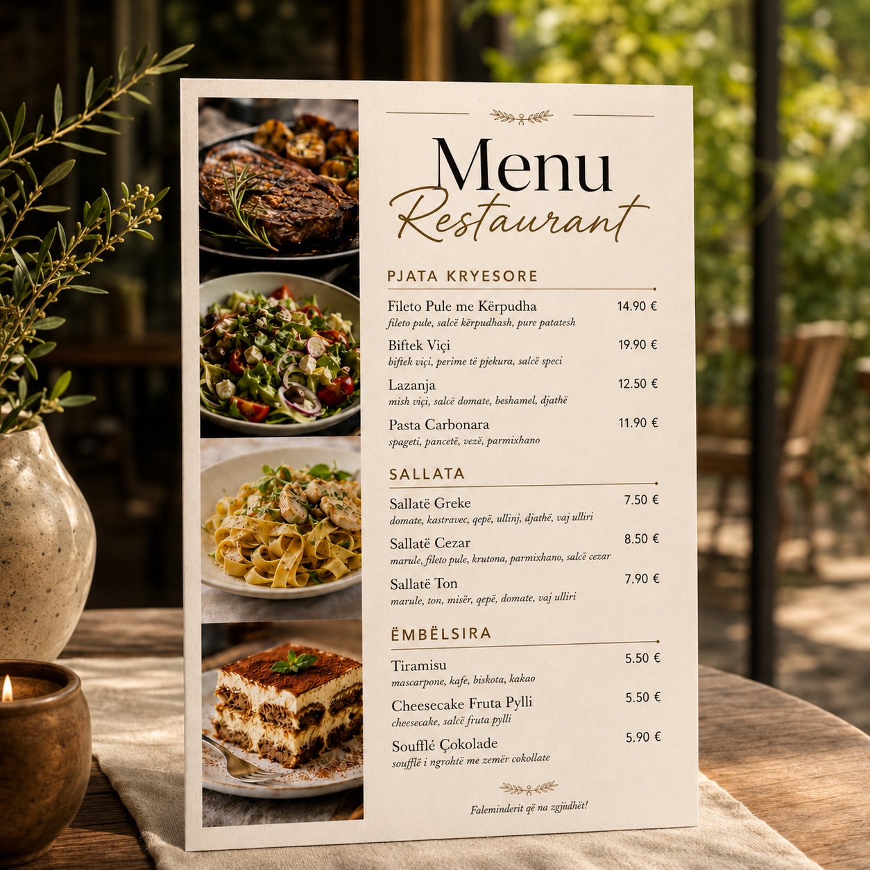 Menu Restoranti te Plastifikuara, Formate A6/A5/A4/A3