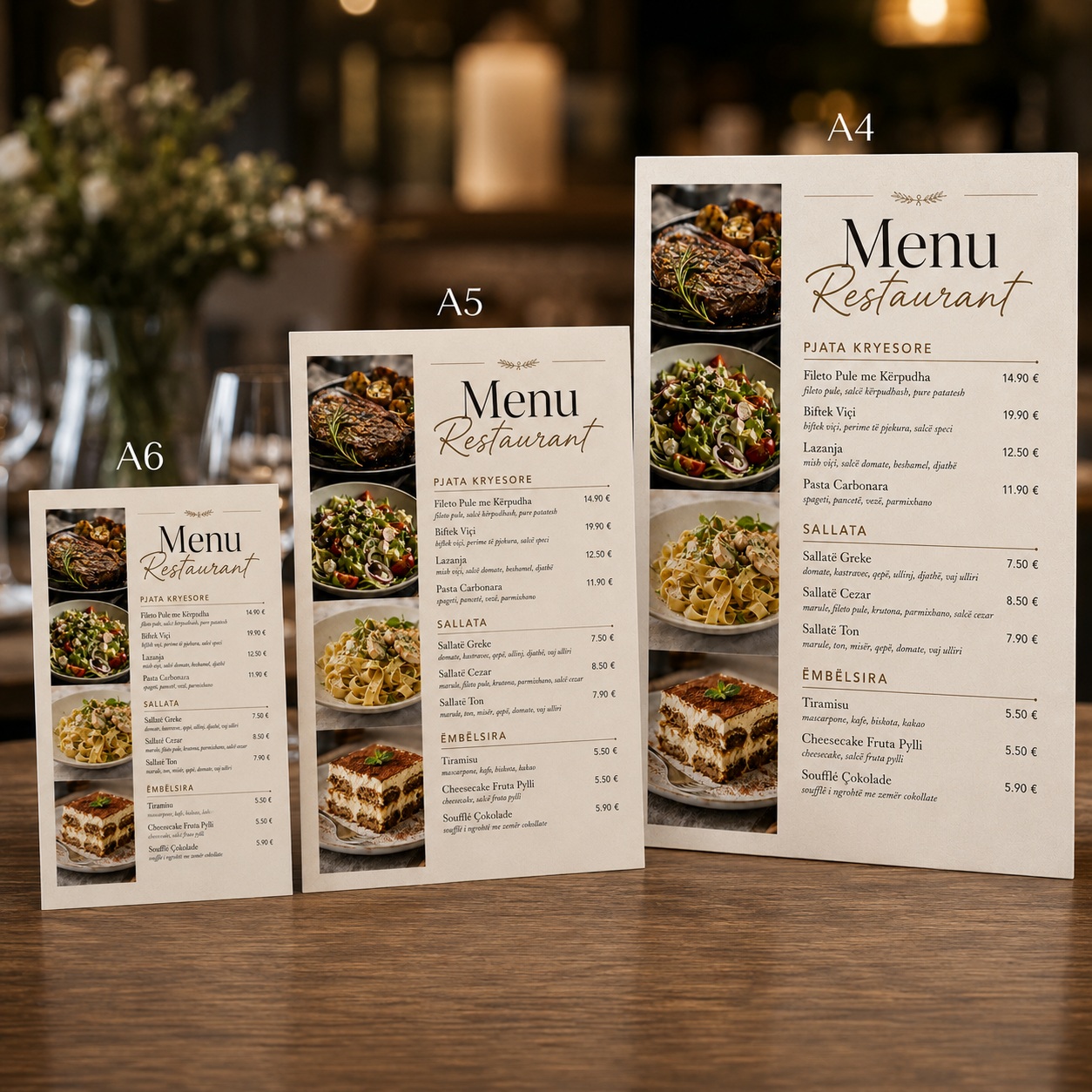 Menu Restoranti te Plastifikuara, Formate A6/A5/A4/A3