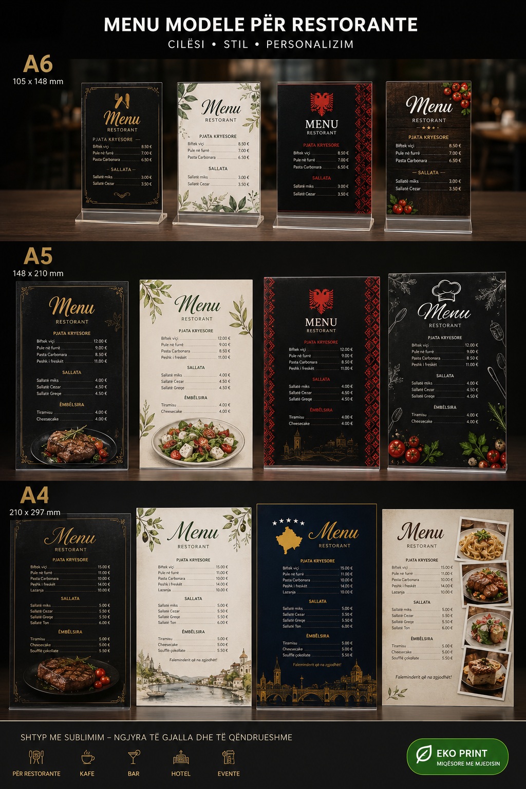 Menu Restoranti te Plastifikuara, Formate A6/A5/A4/A3