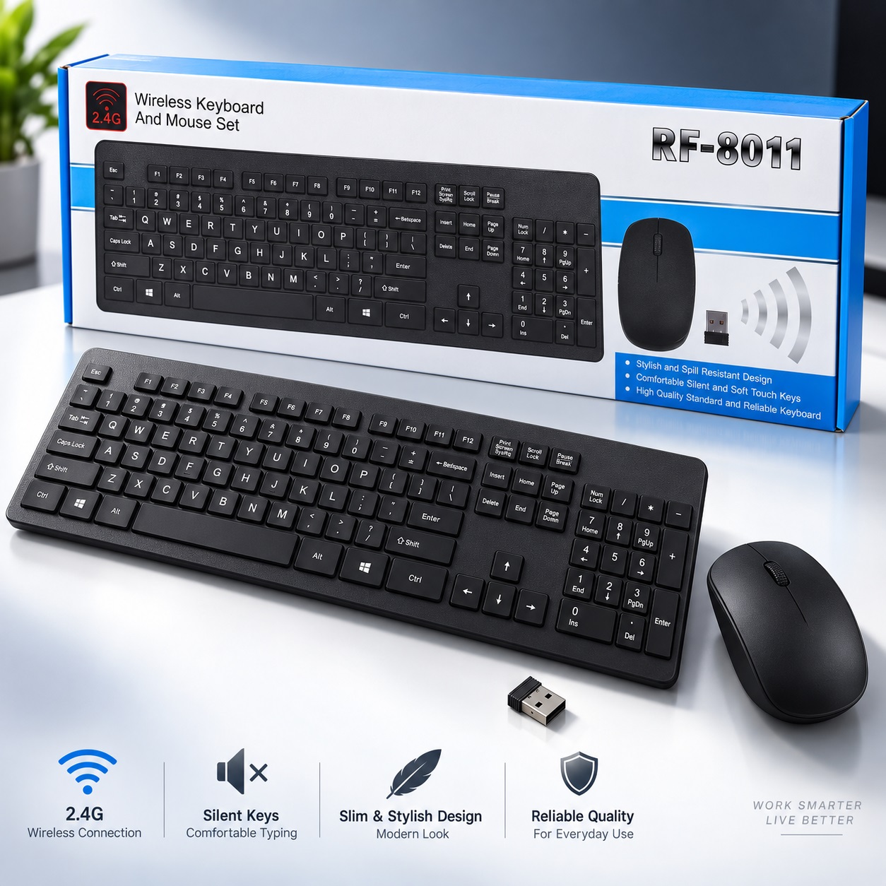 Set RF-8011 – Tastierë dhe Maus pa Kabllo me Marrës USB – foto 4