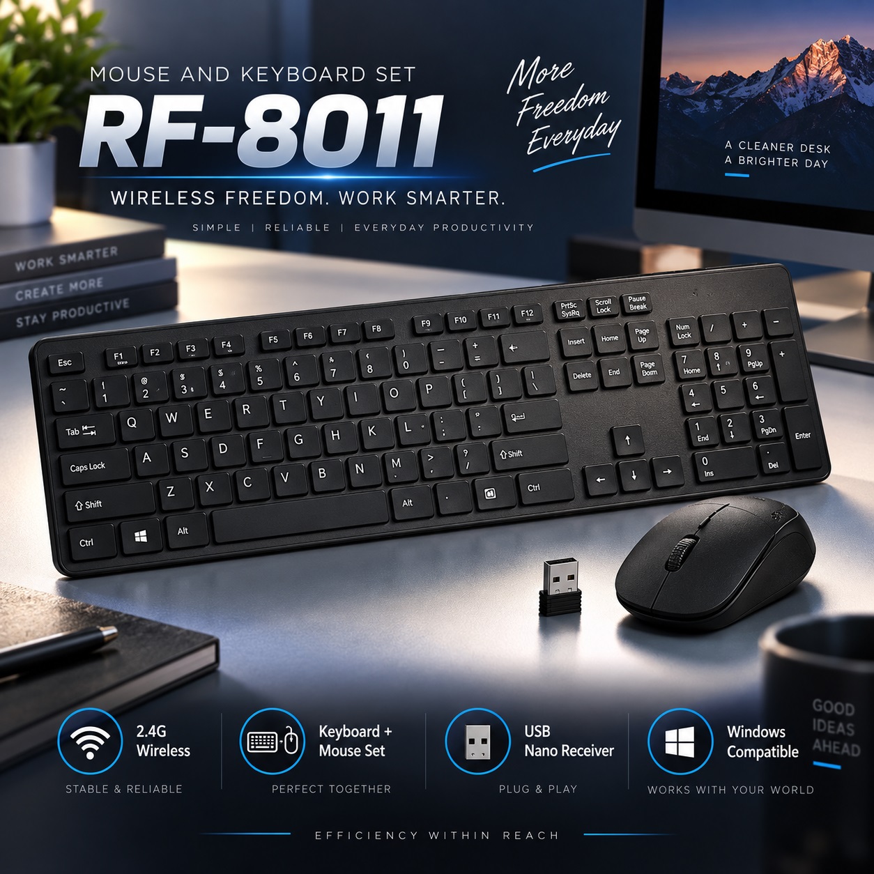 Set RF-8011 – Tastierë dhe Maus pa Kabllo me Marrës USB – foto 5