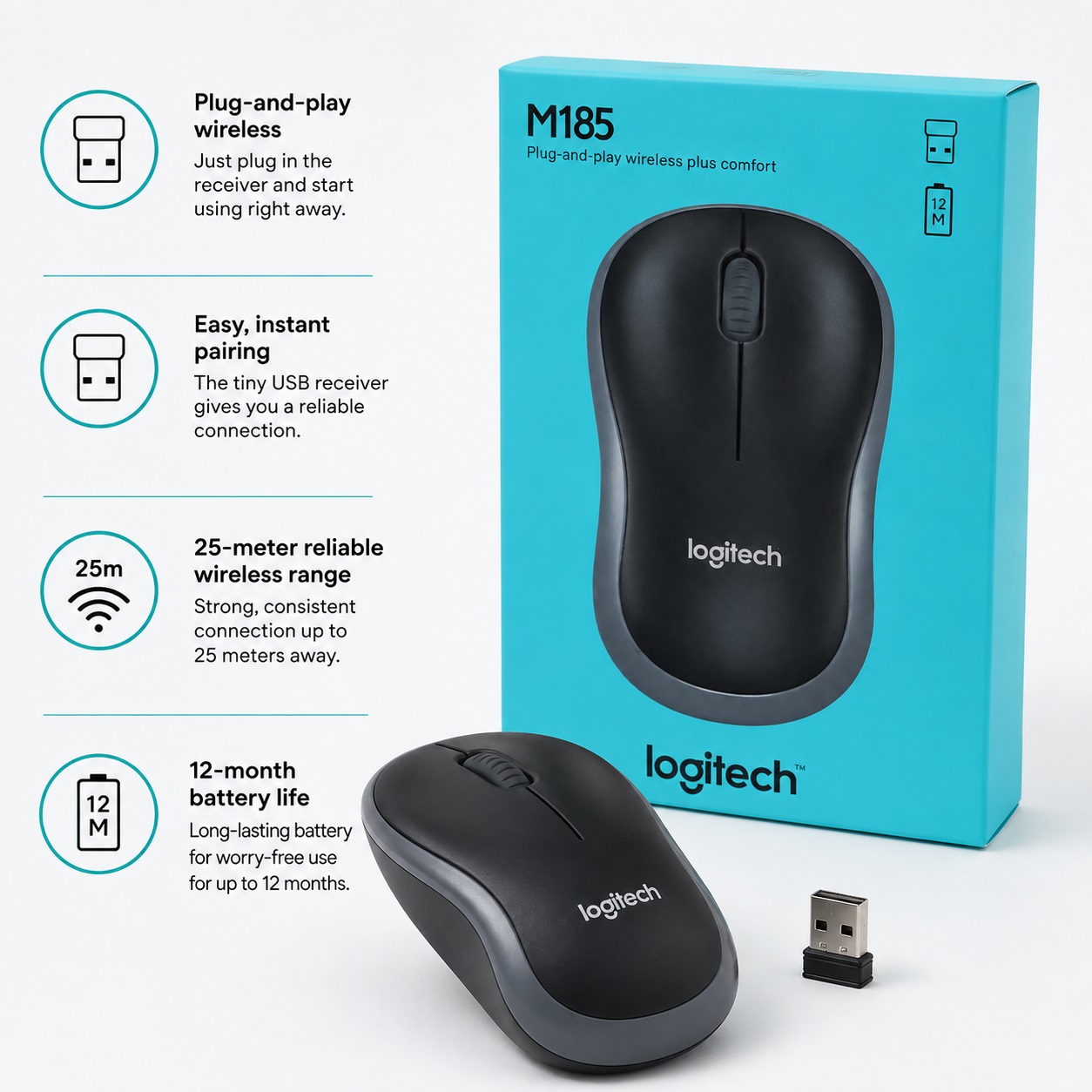 Maus Wireless Logitech M185 me nano marrës USB – foto 4