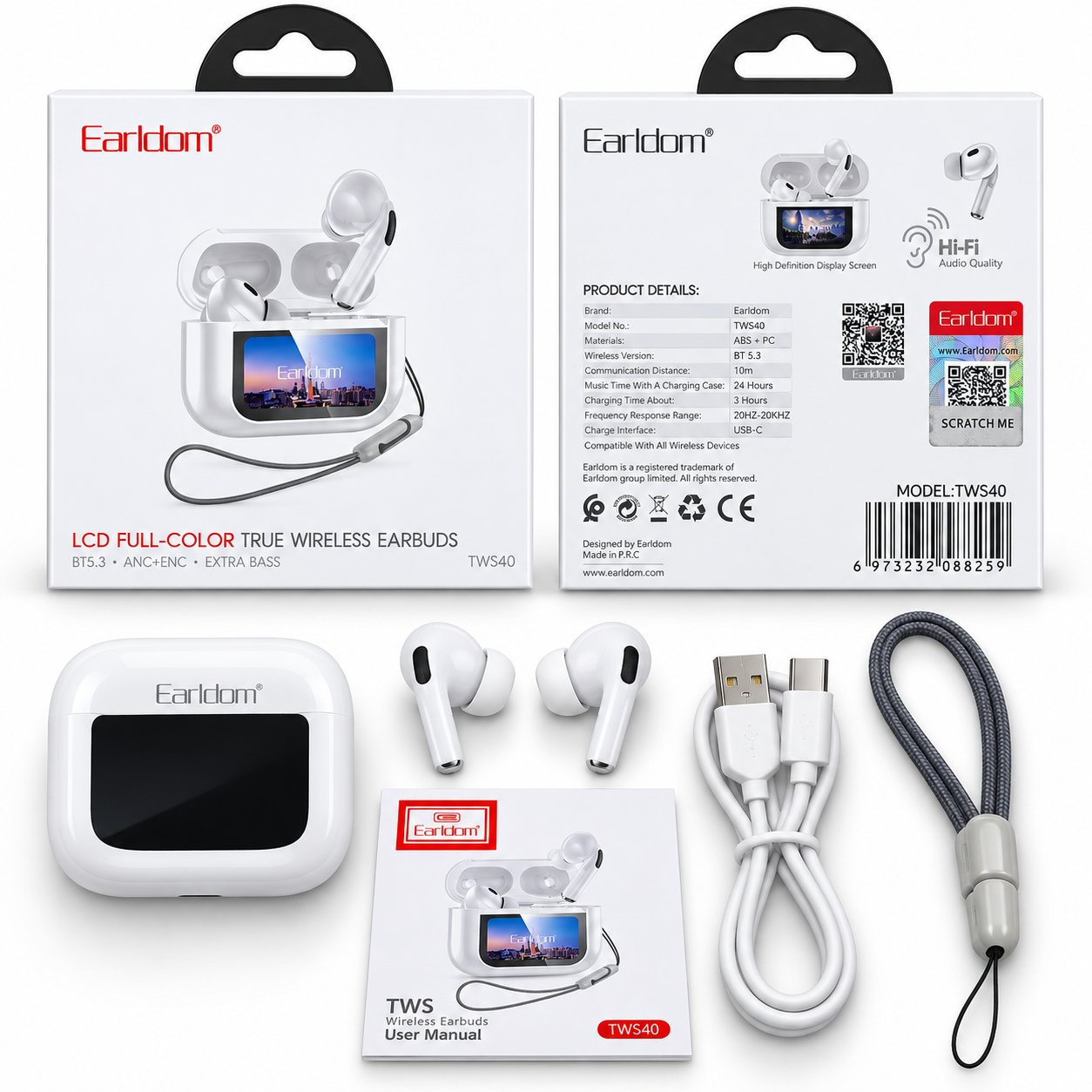 Kufje pa Kabllo Earldom TWS40 me Bluetooth 5.3 dhe Kuti me Ekran me Prekje – foto 1