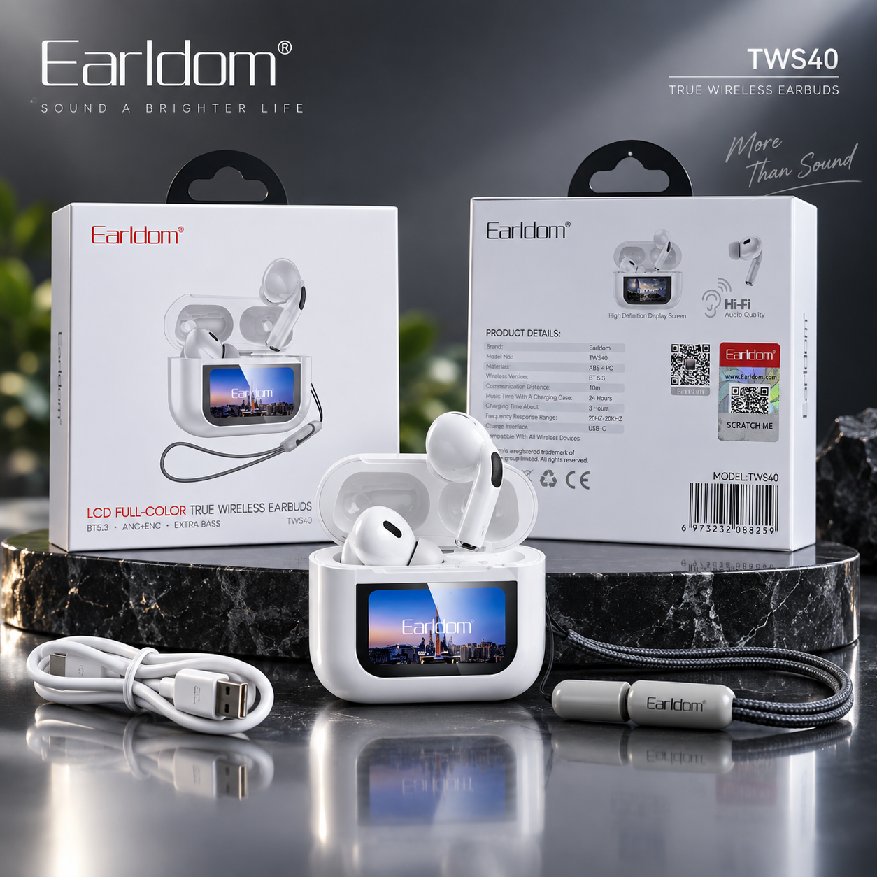 Kufje pa Kabllo Earldom TWS40 me Bluetooth 5.3 dhe Kuti me Ekran me Prekje – foto 2