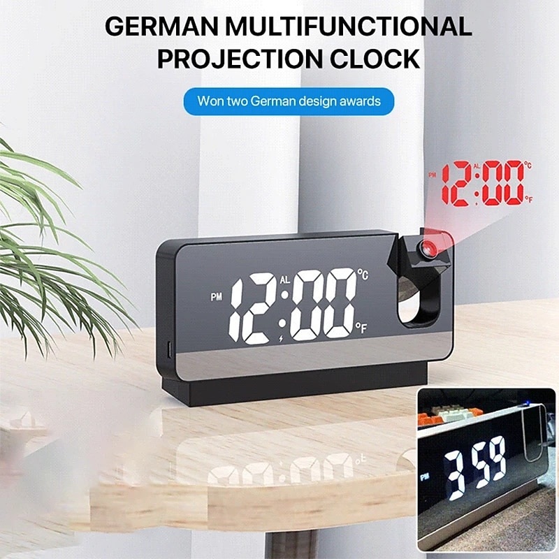 Orë Dixhitale Tavoline me Dizajn unik ne forme LED e ndriquar me termometer dhe alarm