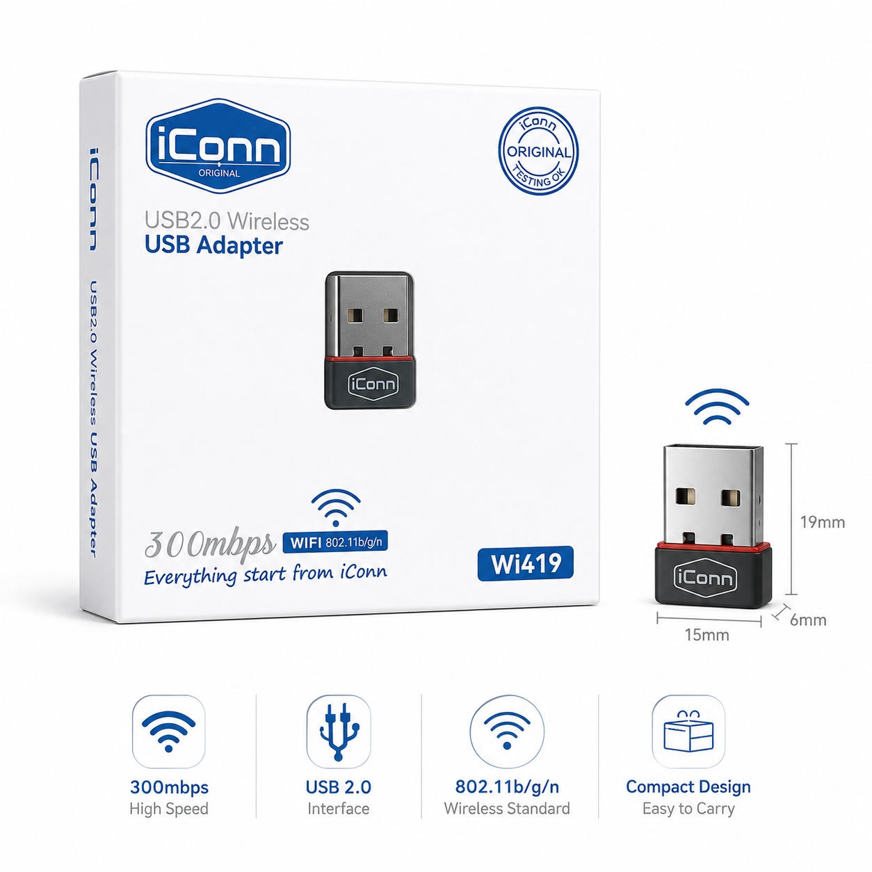 Antenë USB WiFi Marrëse (Nano Adapter) iConn Wi419 300Mbps
