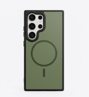 Mbrojtëse Mat me Veshje Gome & MagSafe për S24 dhe S25 Ultra, magnetik dhe praktik, për përdorim të përditshëm, e gjelbër (olive)