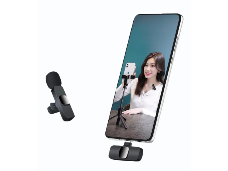 Mikrofon Wireless K9 (USB-C) - Një mikrofon, me lidhje Bluetooth pa tela, për vlog, intervista dhe transmetime live, ngjyrë e zezë