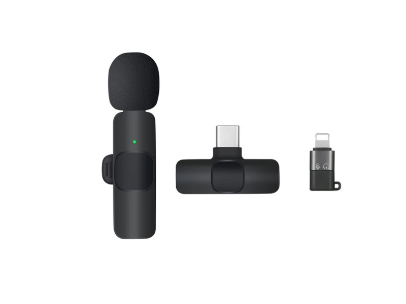 Mikrofon Wireless K9 (USB-C) - Një mikrofon, me lidhje Bluetooth pa tela, për vlog, intervista dhe transmetime live, ngjyrë e zezë