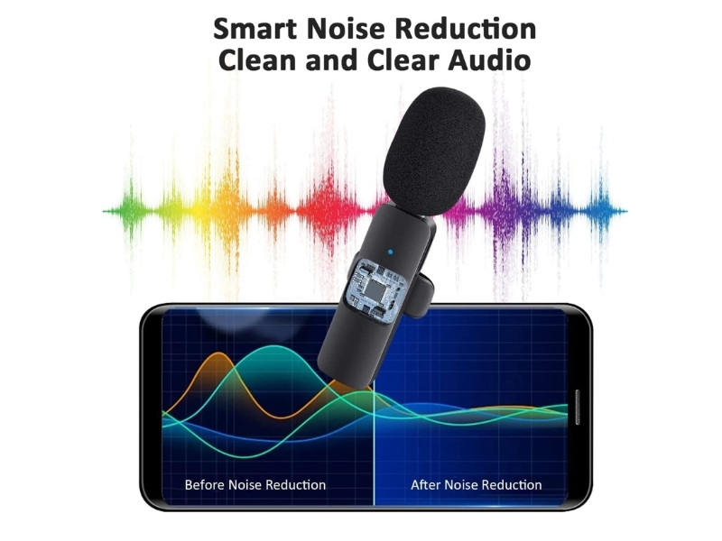 Mikrofon Wireless K9 (USB-C) - Një mikrofon, me lidhje Bluetooth pa tela, për vlog, intervista dhe transmetime live, ngjyrë e zezë