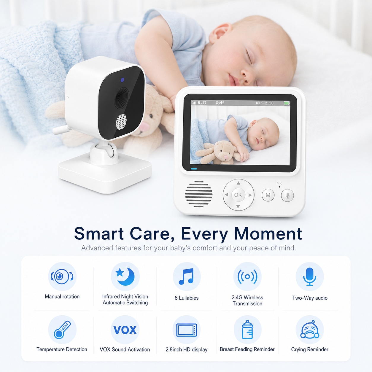 Kamerë Baby Monitor me ekran 3.5 inc, vizion nate dhe Kontroll në Distancë
