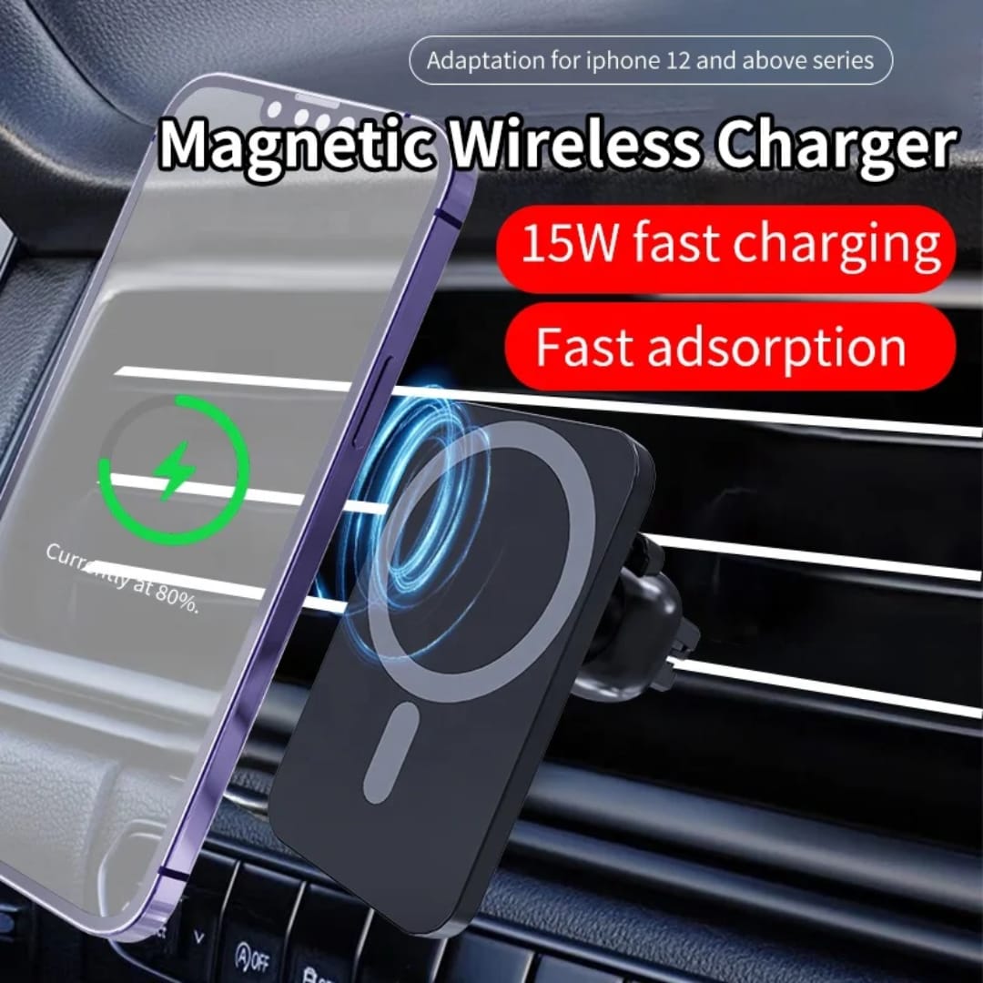 Mbajtëse Makine me Karikues Wireless Magnetik (Stili MagSafe) 5000 mAh, magnetik dhe praktik, për përdorim në veturë, e bardhë/argjend