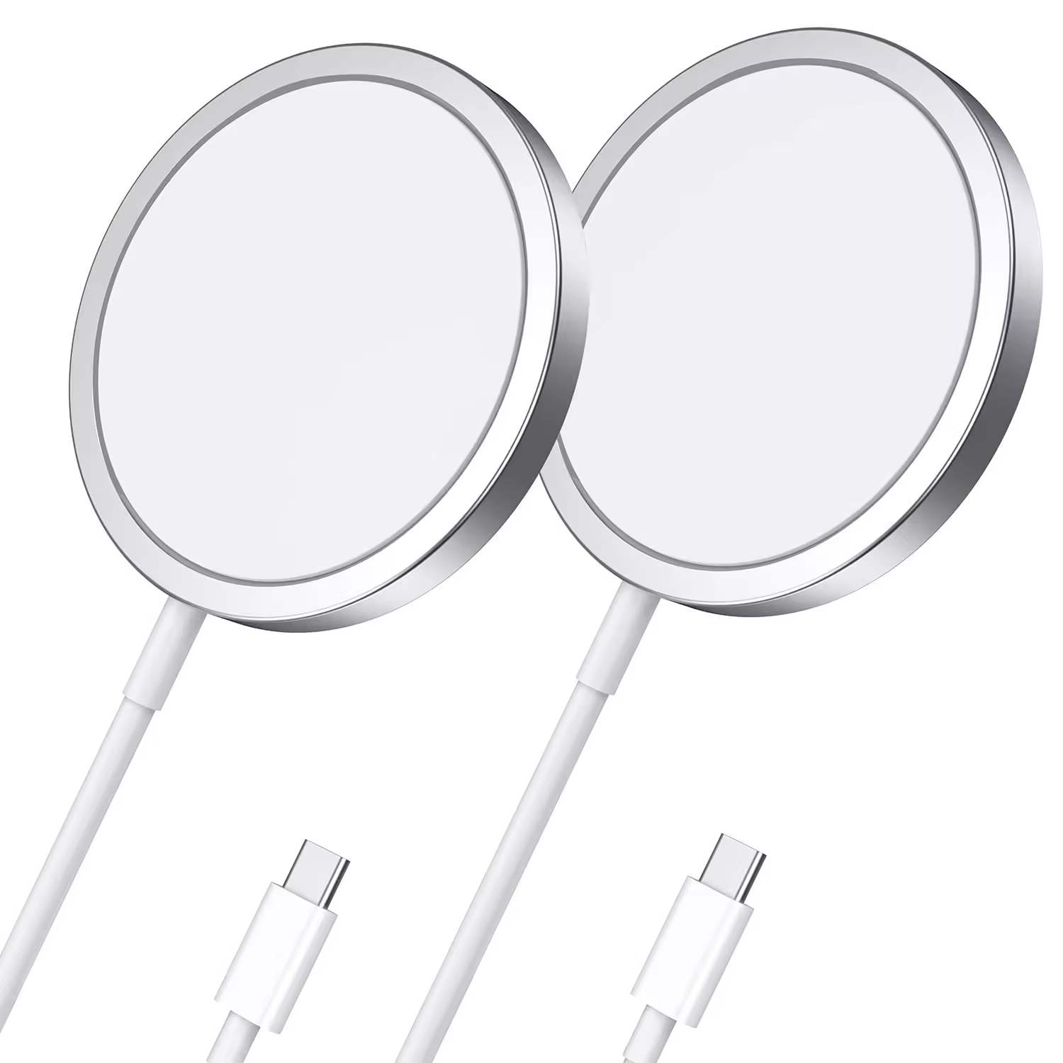 Karikues Wireless Magnetik (Stili MagSafe) me Kabllo Type-C, magnetik dhe praktik, për shtëpi, zyrë dhe udhëtime, e bardhë/argjend
