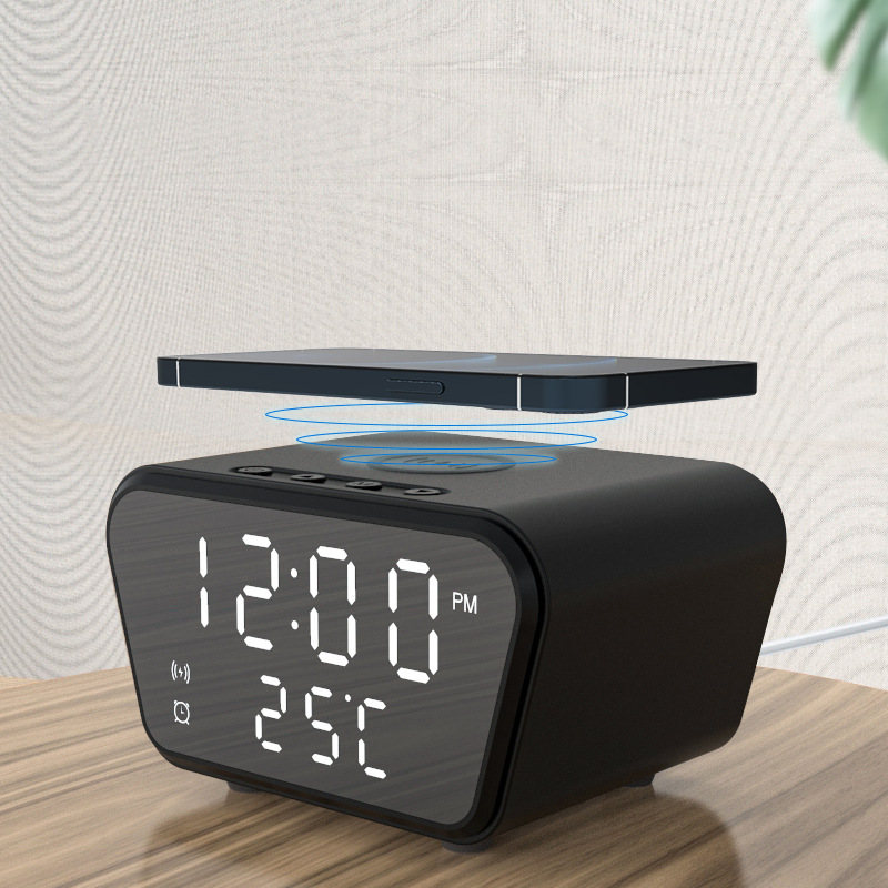 Ora Alarm me Karikim Wireless, me lidhje Bluetooth pa tela, për shtëpi, zyrë dhe udhëtime, ngjyrë e zezë