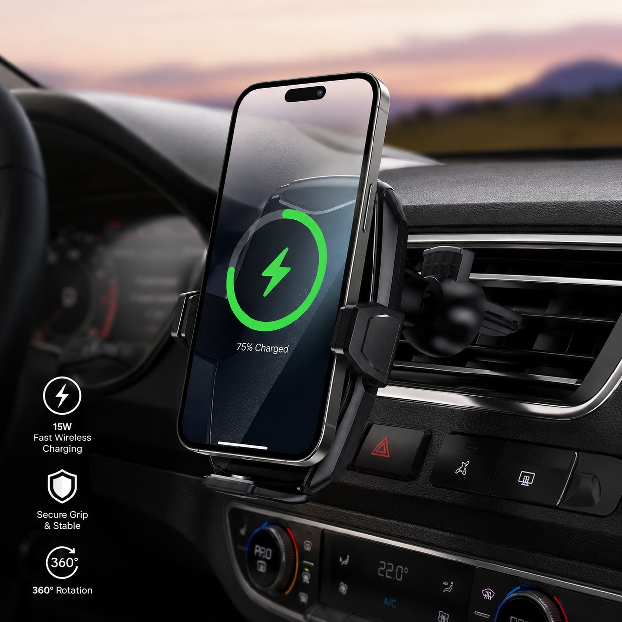 Mbajtëse Telefoni Inteligjente për Makinë me Karikim Wireless 15W