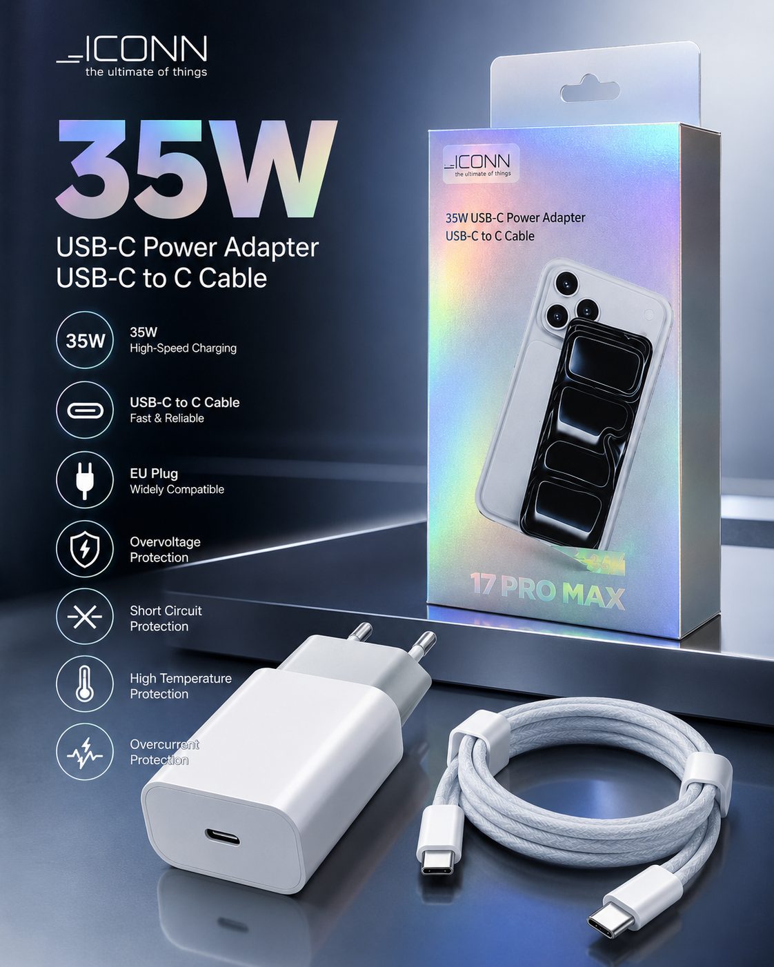 Adapter iConn 35W USB-C PD me karikim të shpejtë - foto 2