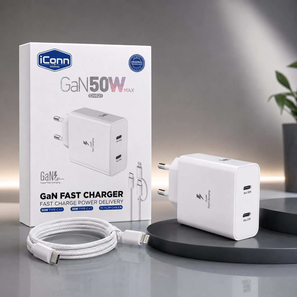 Karikues iConn CH621 GaN 50W me USB-C dhe USB-A - foto 2