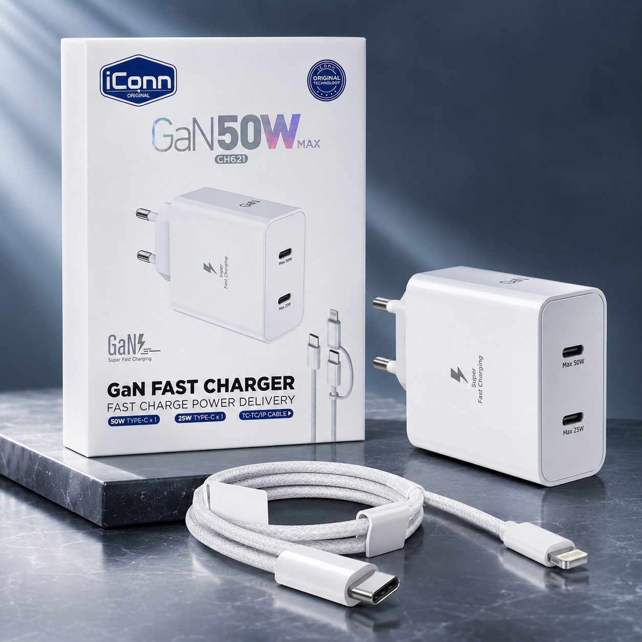 Karikues iConn CH621 GaN 50W me USB-C dhe USB-A - foto 5