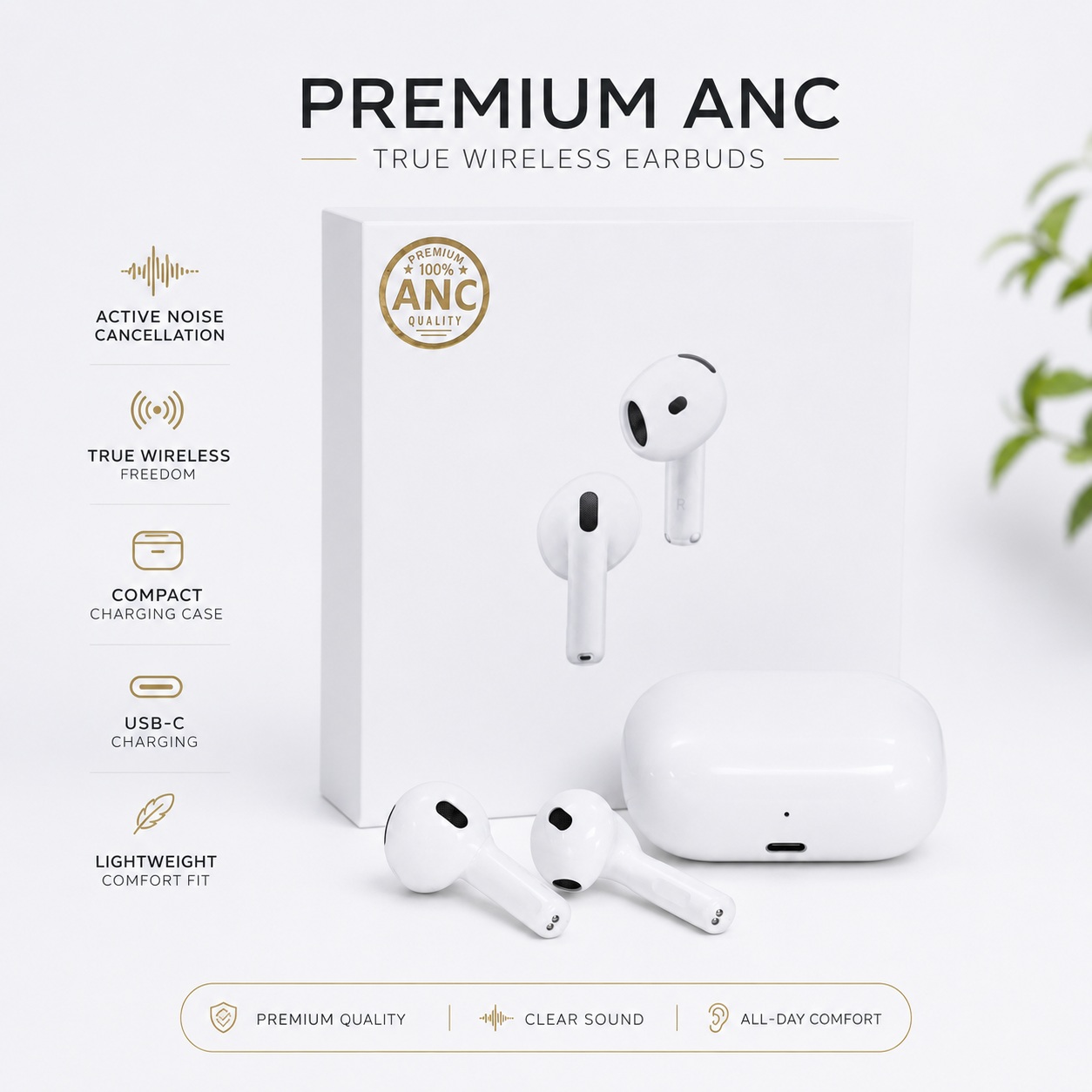 Earbuds Premium 100% ANC me Izolim Zeri
