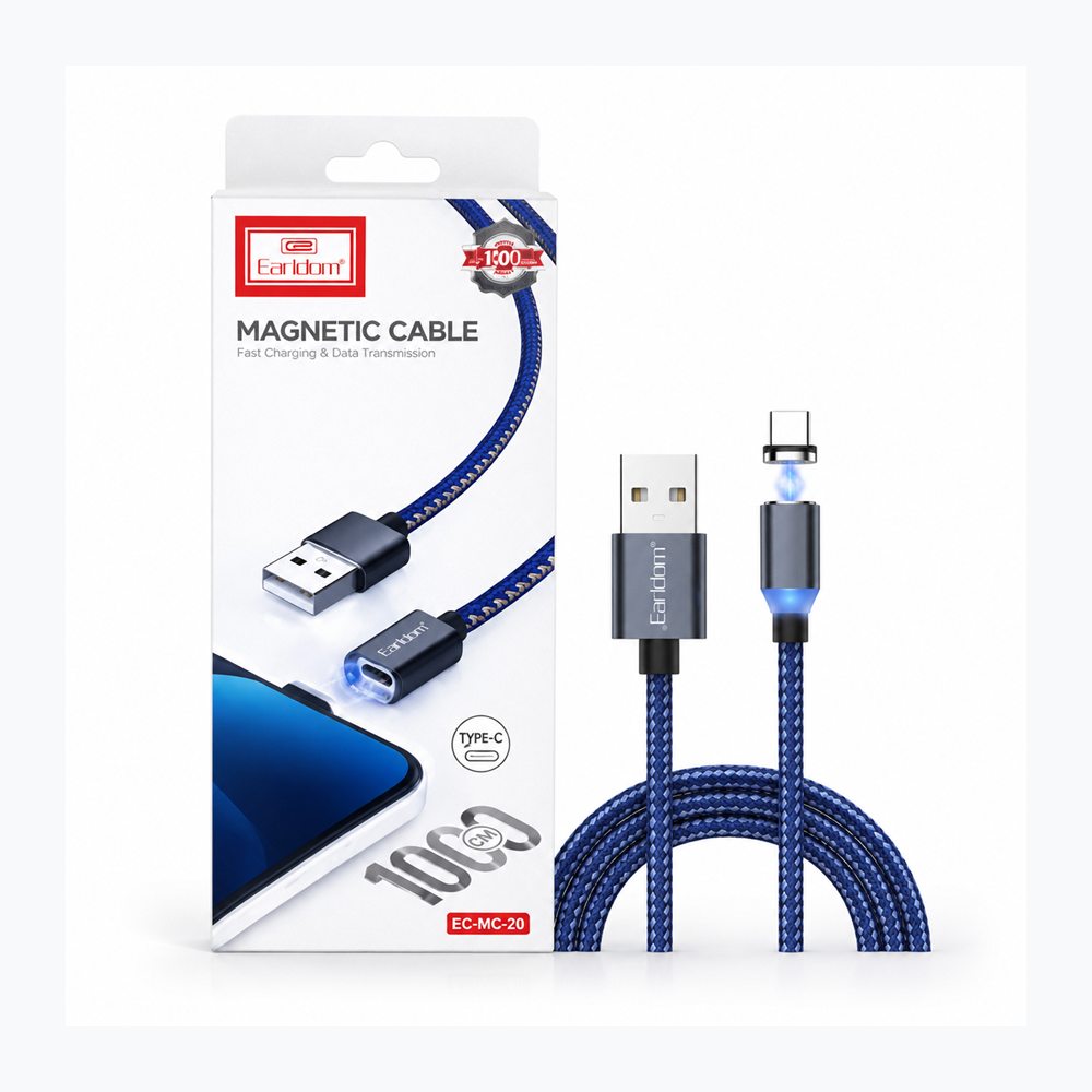 Kabllo Magnetike Earldom ET-MC07 3-në-1 për Karikim me Koka Type-C, Lightning dhe Micro USB - foto 1