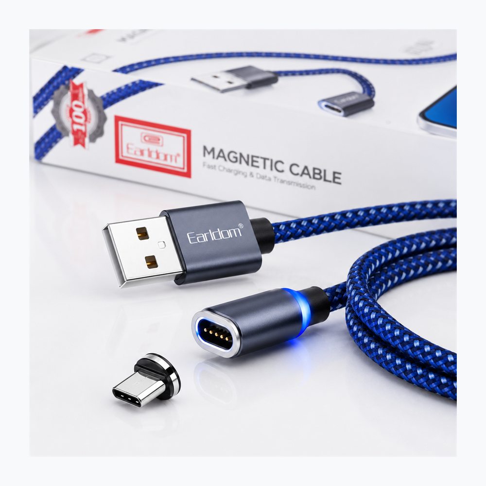 Kabllo Magnetike Earldom ET-MC07 3-në-1 për Karikim me Koka Type-C, Lightning dhe Micro USB - foto 3