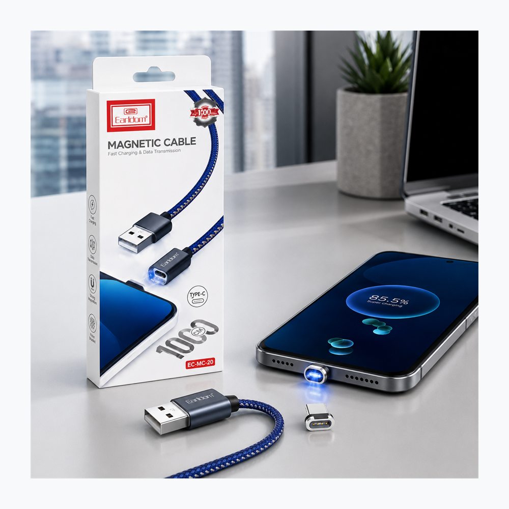 Kabllo Magnetike Earldom ET-MC07 3-në-1 për Karikim me Koka Type-C, Lightning dhe Micro USB - foto 4